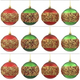 Набор шаров 8 см 12 шт красный и зеленый с бисером