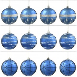 Набор шаров 8 см 12 шт синий 3 узора