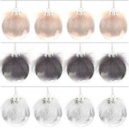 Набор шаров 8 см 12 шт перья серебро, розовый и черный