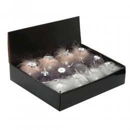 Набор шаров 8 см 12 шт перья серебро, розовый и черный