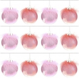 Набор шаров с перьями 8 см 12 шт розовые 3