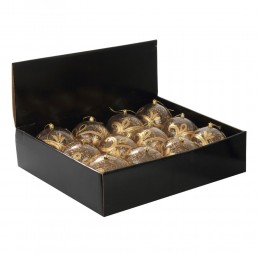 Набор шаров 10 см 12 шт прозрачные с золотым орнаментом