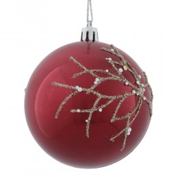 Набор шаров 8 см 12 шт с веточкой красный