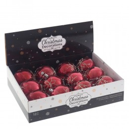 Набор шаров 8 см 12 шт с веточкой красный