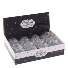 Набор шаров 8 см 12 шт прозрачные с серебряным дождиком внутри