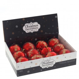 Набор шаров 8 см 12 шт красный с орнаментом 3