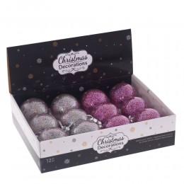 Набор шаров 8 см 12 шт розовый мерцающий