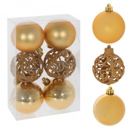 Набор шаров 6 см 6 шт золотой с ажуром