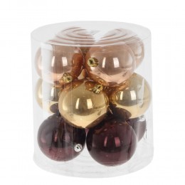 Набор шаров 8 см 12 шт в пластике золотой и бордовый