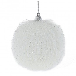 Набор шаров 8 см 3 шт белые пушистые с глиттером