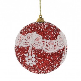 Набор шаров 8 см 3 шт красные с кружевом и бисером