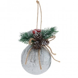 Набор шаров с елочной веточкой 7,5 см 3 шт серебро 2