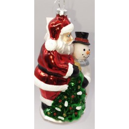 Игрушка елочная Дед Мороз и снеговик стекло 13 см