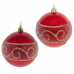 Набор шаров 8 см 12 шт красный с завитками