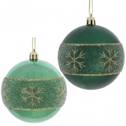 Набор шаров 8 см 12 шт с золотыми снежинками зеленый