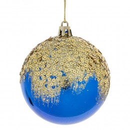Набор шаров 8 см 12 шт с золотыми пайетками голубой