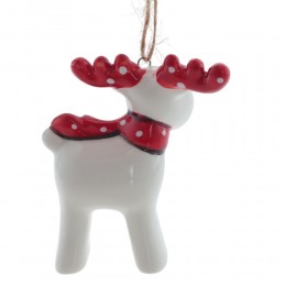 Игрушка елочная Олень керамика 7,5 см белый с красным