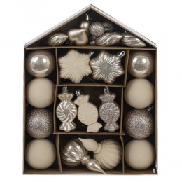 Набор елочных украшений 32 шт в домике белое золото