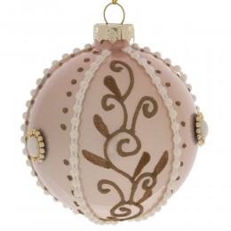 Елочный шар стеклянный 8 см с бусинами розовый