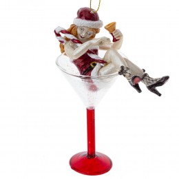 Игрушка елочная Девушка в бокале стекло 14 см