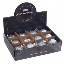 Набор шаров 8 см стекло 12 шт голубой и серебро