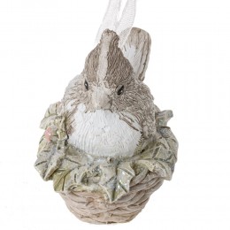 Игрушка елочная Птичка Кардинал в гнезде пластик 6 см 2