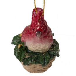 Игрушка елочная Птичка Кардинал в гнезде пластик 6 см