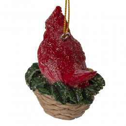 Игрушка елочная Птичка Кардинал в гнезде пластик 6 см