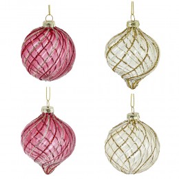 Набор шаров 8 см стекло 12 шт розовый и белый