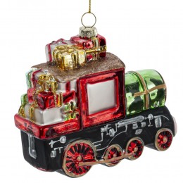 Игрушка елочная Поезд стекло 13 см