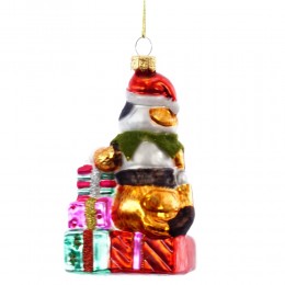 Игрушка елочная Кошка с подарками стекло 12 см
