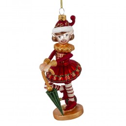 Игрушка елочная Эльф с зонтиком стекло 14,5 см