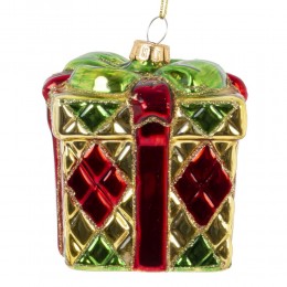 Игрушка елочная Подарок стекло 8 см
