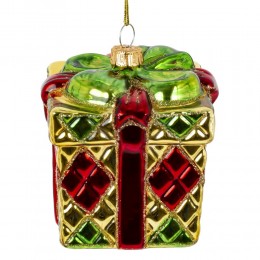 Игрушка елочная Подарок стекло 8 см