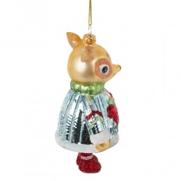 Игрушка елочная Оленёнок с подарками стекло 13 см