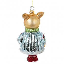 Игрушка елочная Оленёнок с подарками стекло 13 см