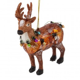 Игрушка елочная Олень в гирлянде стекло 13 см