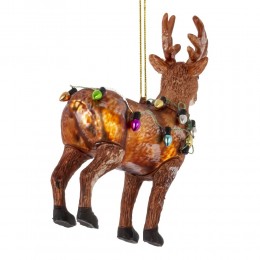 Игрушка елочная Олень в гирлянде стекло 13 см