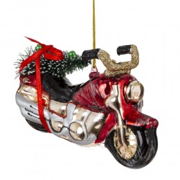 Игрушка елочная Мотоцикл с елкой стекло 12 см