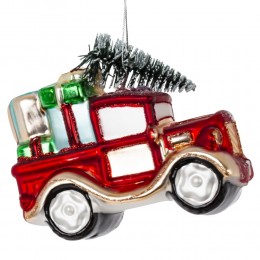 Игрушка елочная Машина Деда Мороза стекло 10,5 см