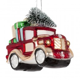 Игрушка елочная Машина Деда Мороза стекло 10,5 см