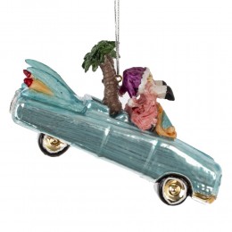 Игрушка елочная Машина и фламинго стекло 13 см