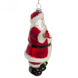 Игрушка елочная Дед Мороз с птичкой стекло 15,5 см