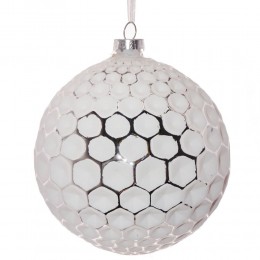 Елочный шар стеклянный 10 см белый соты