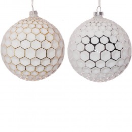 Елочный шар стеклянный 10 см белый соты