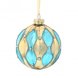 Елочный шар стеклянный 8 см голубой с золотом