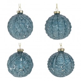 Елочный шар стеклянный 8 см голубой рельеф ассорти
