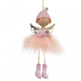 Игрушка елочная Ангелочек пластик 14 см в розовом
