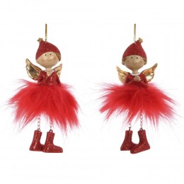 Игрушка елочная Ангелочек пластик 14 см в красном